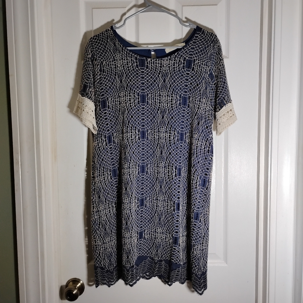 Lace Overlay Navy Blue Dress EVERLEIGH Medium